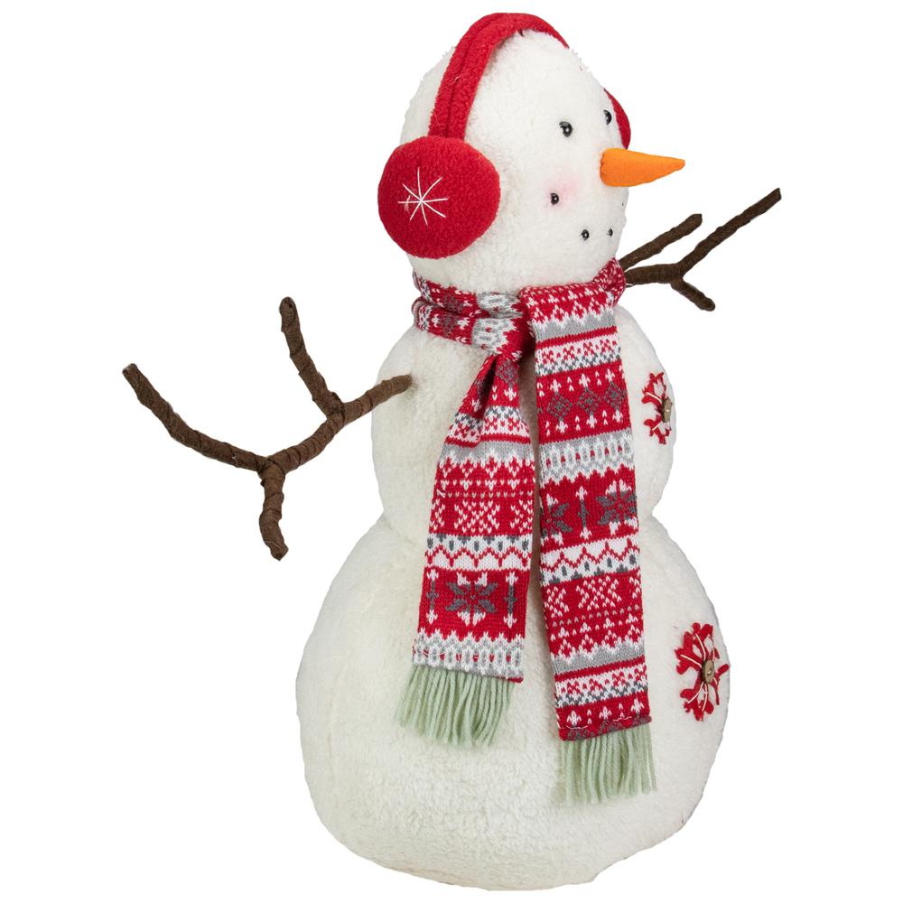 21.5-Inch White and Red Snowflake Sherpa Plush Snowman Christmas Decoration. Picture 4