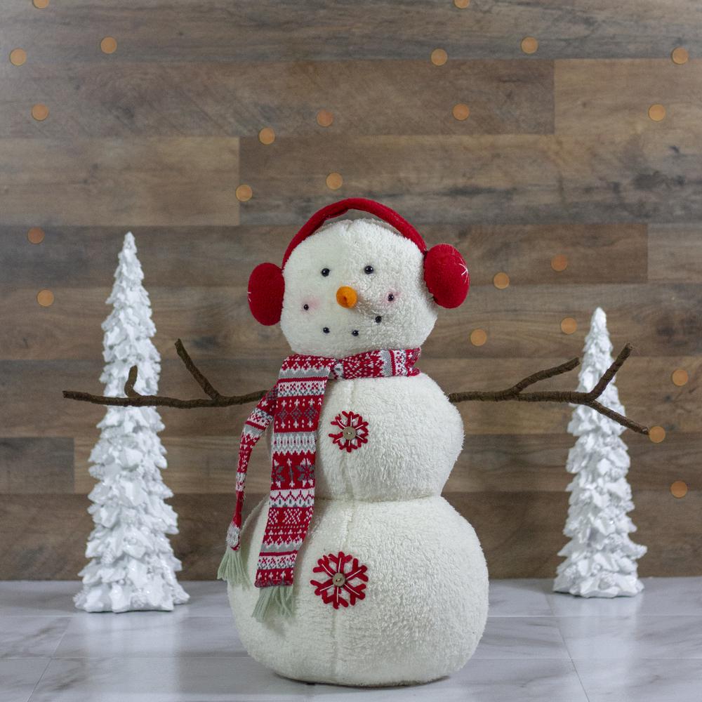 21.5-Inch White and Red Snowflake Sherpa Plush Snowman Christmas Decoration. Picture 2