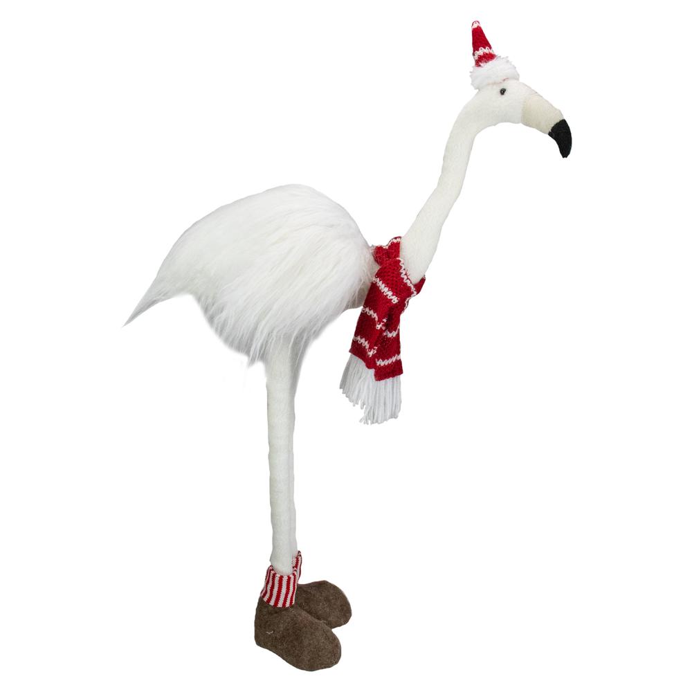 20-Inch Plush White and Red Standing Flamingo Christmas Tabletop Figurine. Picture 1