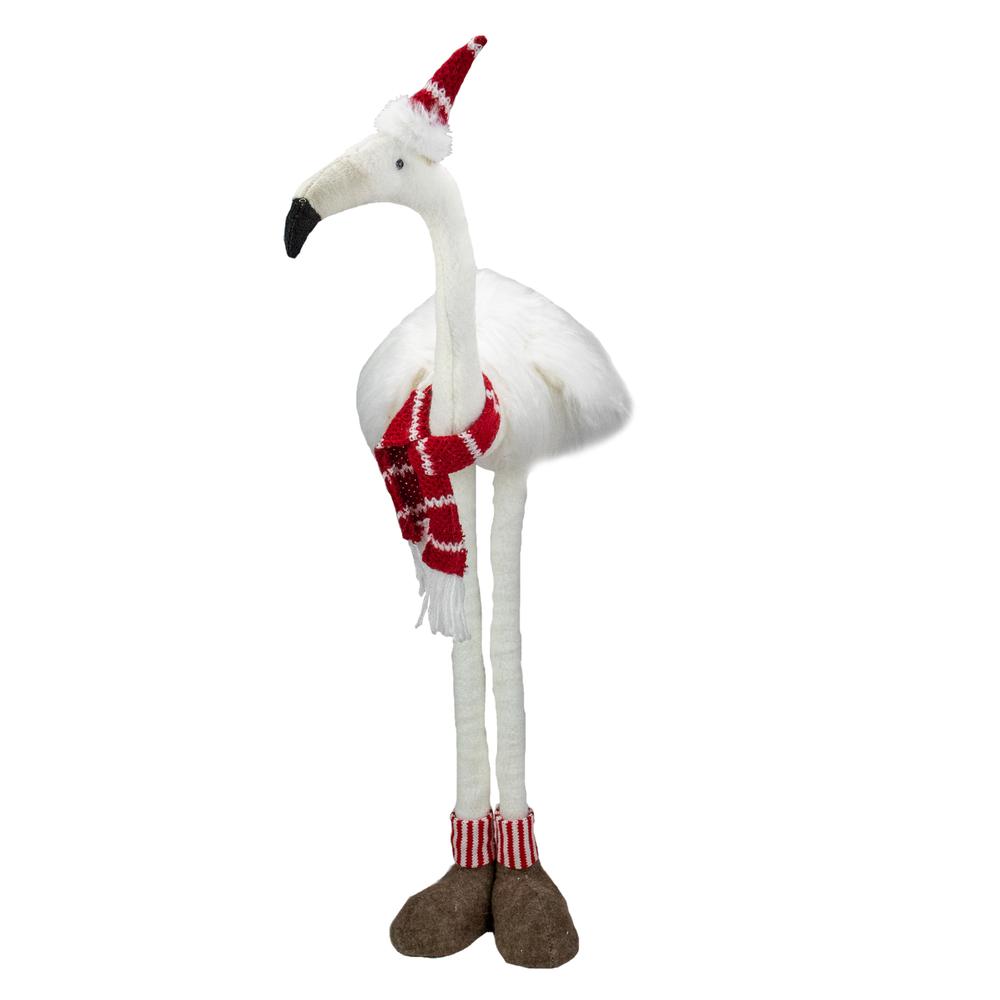 20-Inch Plush White and Red Standing Flamingo Christmas Tabletop Figurine. Picture 3