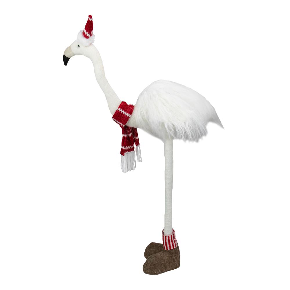 20-Inch Plush White and Red Standing Flamingo Christmas Tabletop Figurine. Picture 4