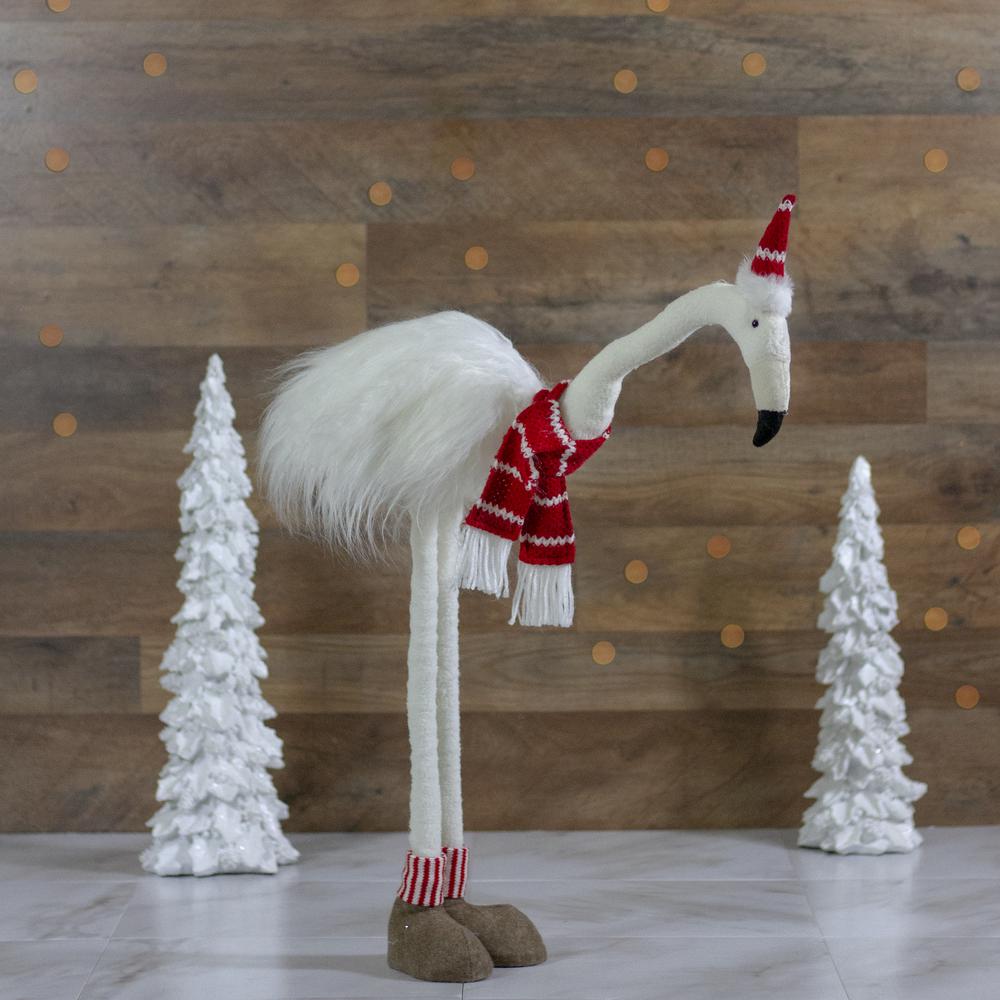 20-Inch Plush White and Red Standing Flamingo Christmas Tabletop Figurine. Picture 2