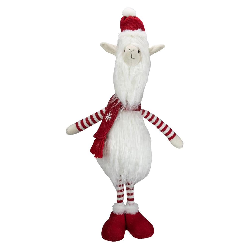 26-Inch Plush Red and White Standing Llama Table Top Christmas Decoration. Picture 1