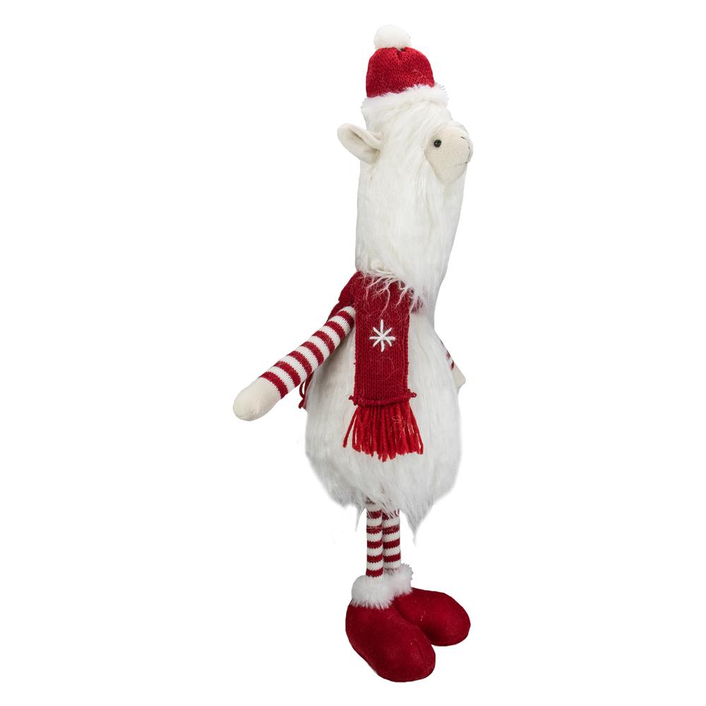 26-Inch Plush Red and White Standing Llama Table Top Christmas Decoration. Picture 5