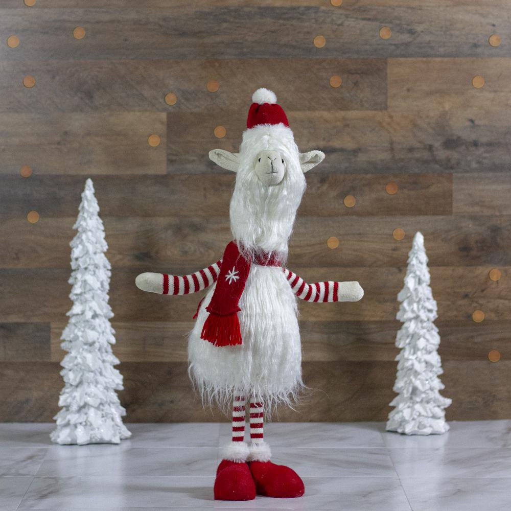 26-Inch Plush Red and White Standing Llama Table Top Christmas Decoration. Picture 2