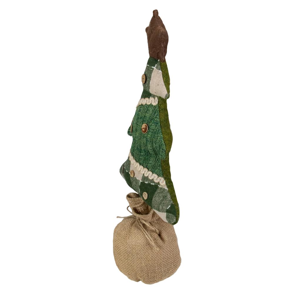 17.5-Inch Tan and Green Rustic Multi-Fabric Standing Christmas Tree Tabletop Decoration. Picture 3