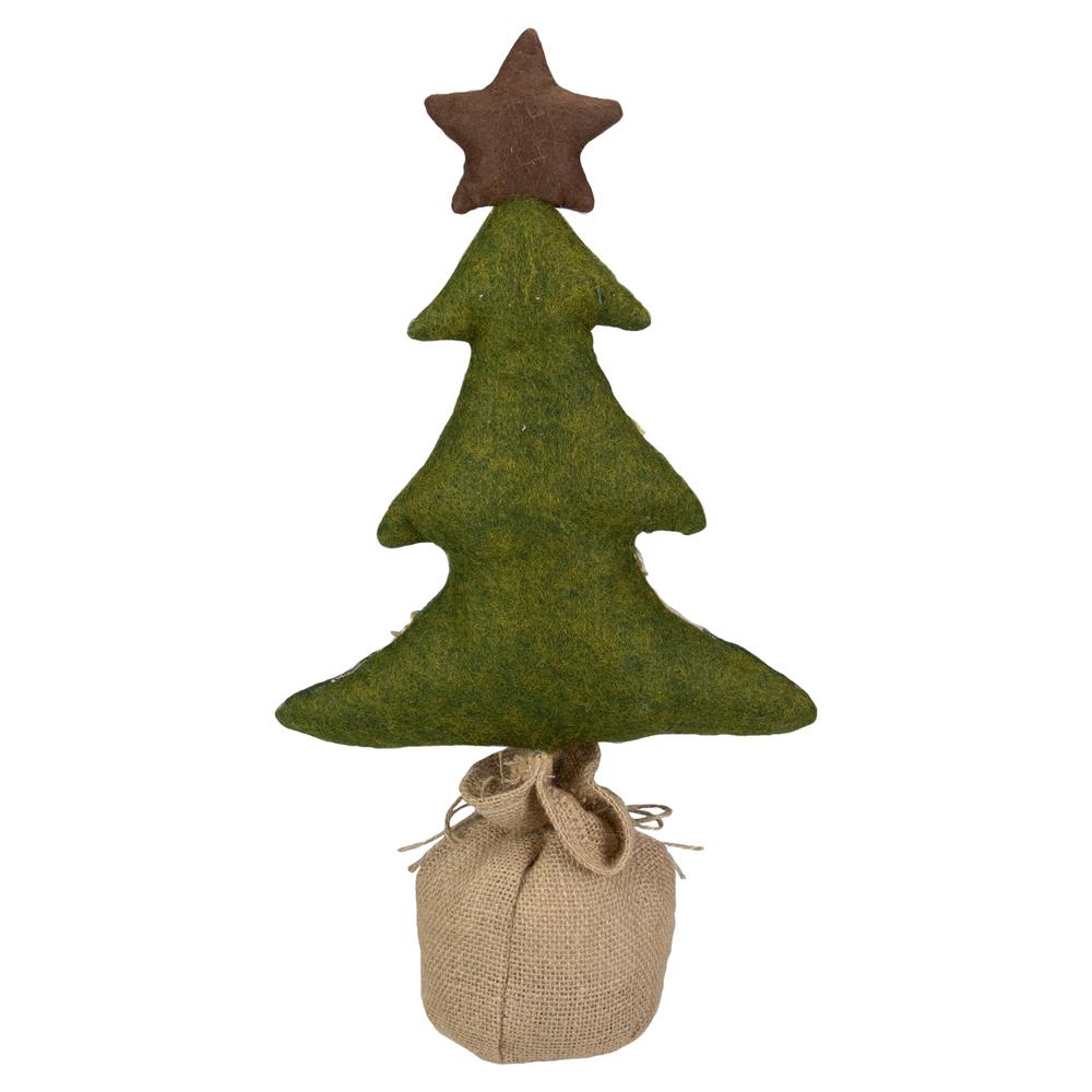 17.5-Inch Tan and Green Rustic Multi-Fabric Standing Christmas Tree Tabletop Decoration. Picture 4