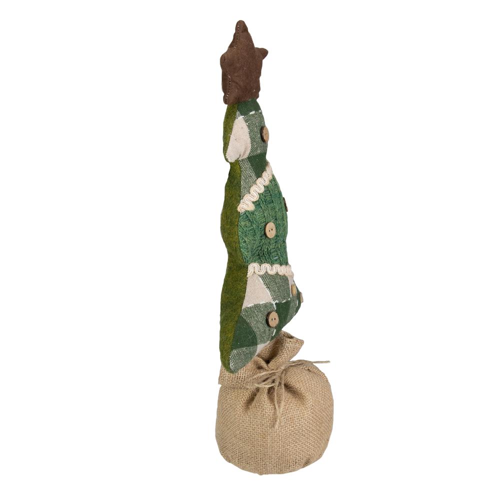 17.5-Inch Tan and Green Rustic Multi-Fabric Standing Christmas Tree Tabletop Decoration. Picture 5