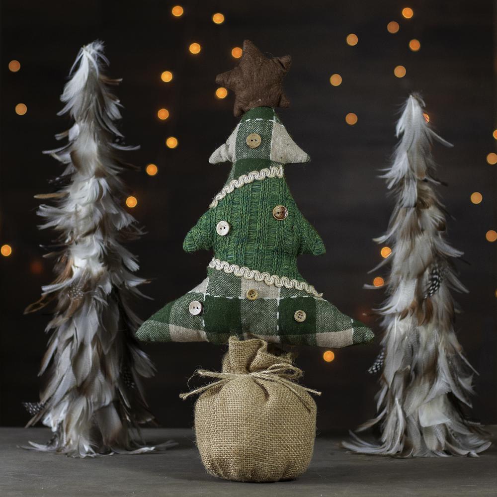 17.5-Inch Tan and Green Rustic Multi-Fabric Standing Christmas Tree Tabletop Decoration. Picture 2