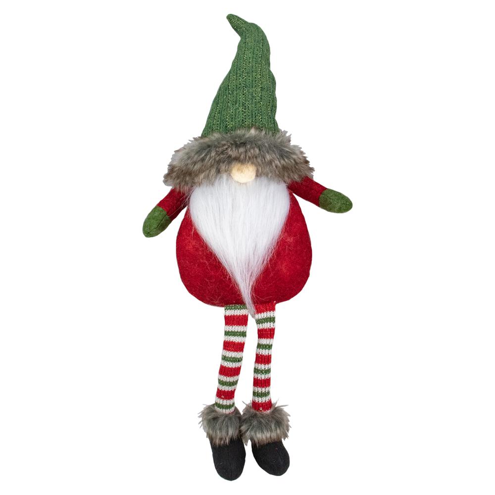 25-Inch Plush Red and Green Sitting Tabletop Gnome Christmas Decoration. Picture 1