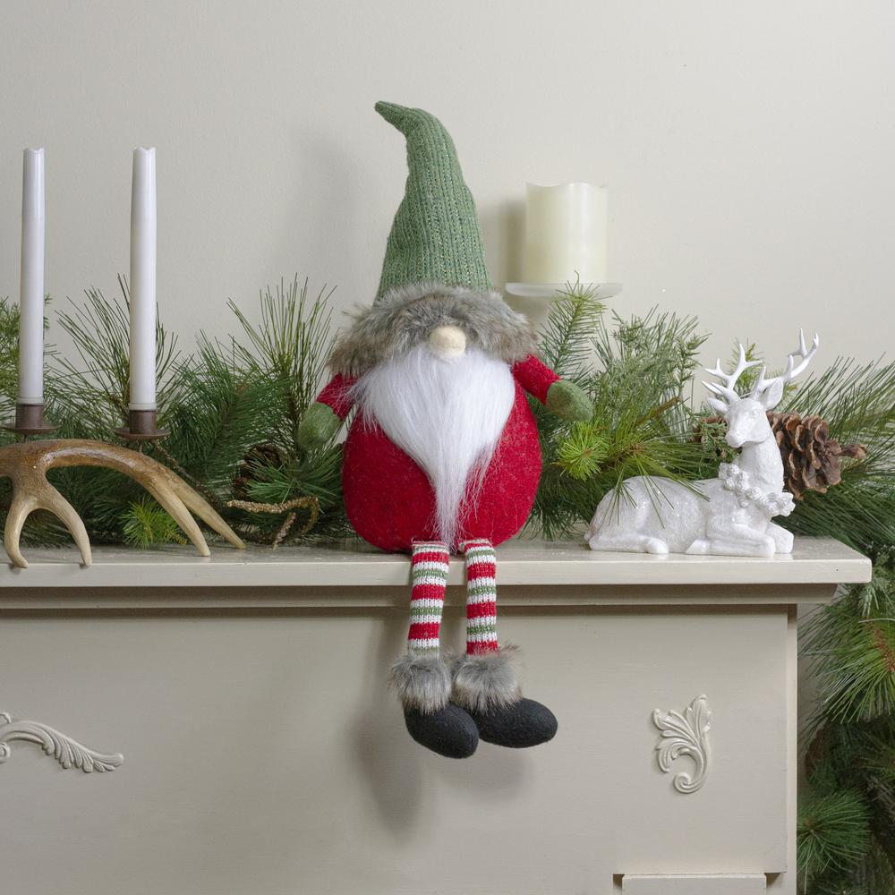 25-Inch Plush Red and Green Sitting Tabletop Gnome Christmas Decoration. Picture 2