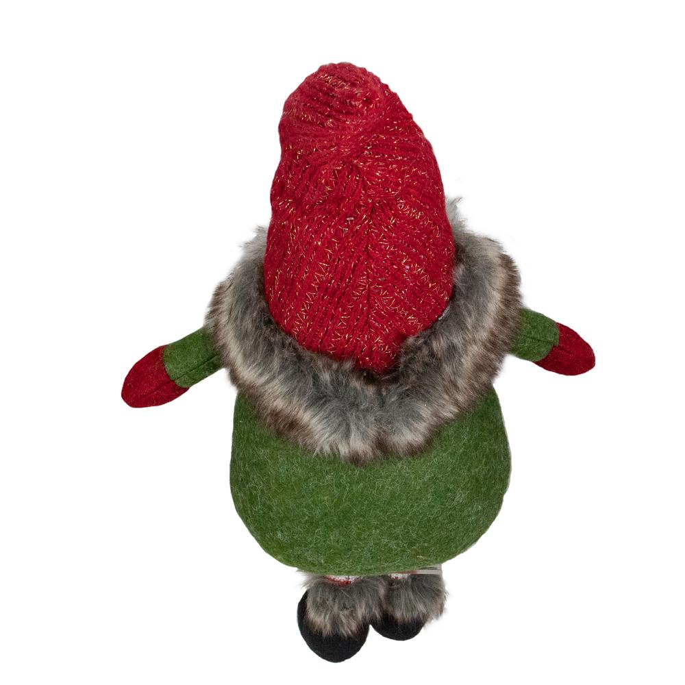 25" Red  Green  and White Sitting Tabletop Female Gnome Christmas Decoration. Picture 5