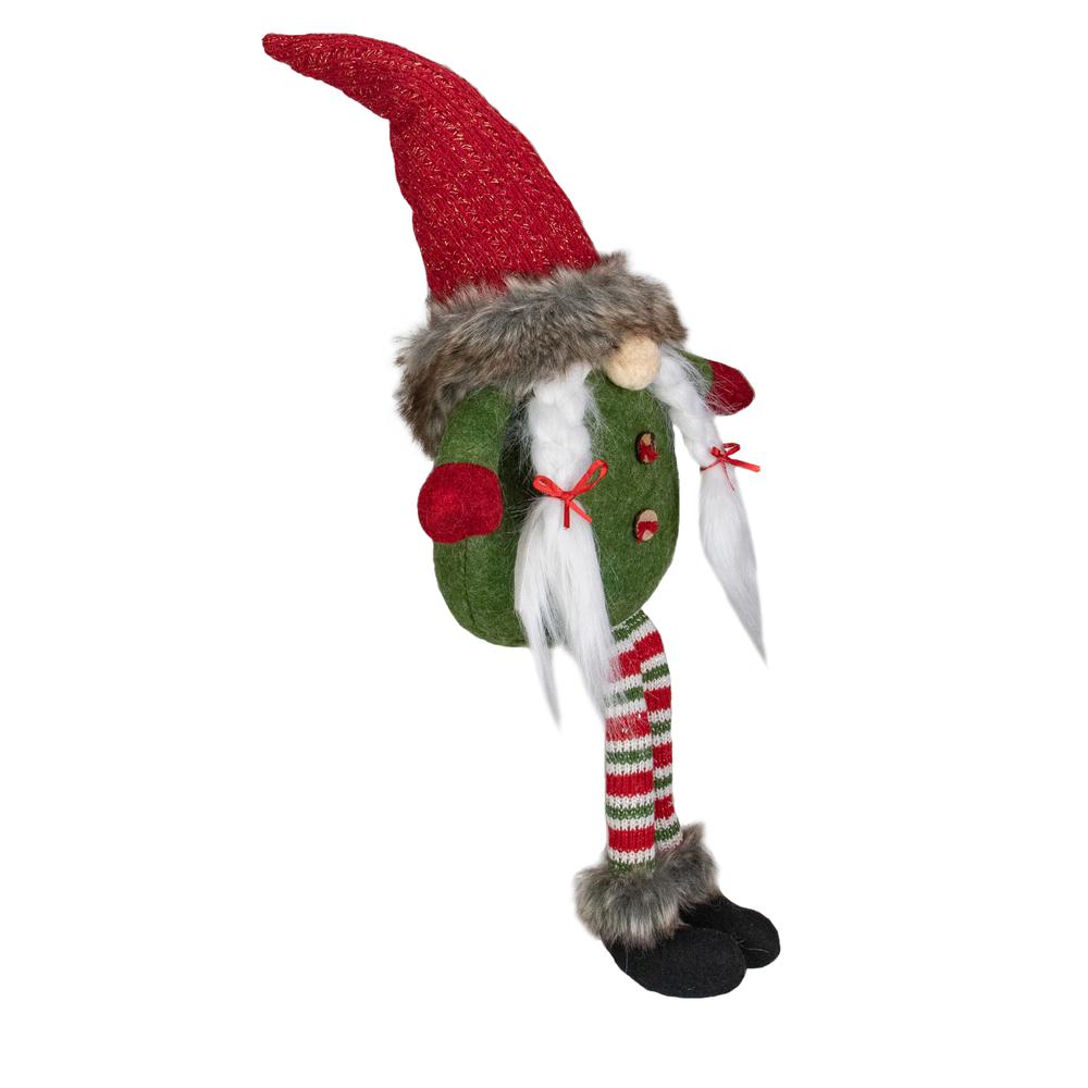 25" Red  Green  and White Sitting Tabletop Female Gnome Christmas Decoration. Picture 4
