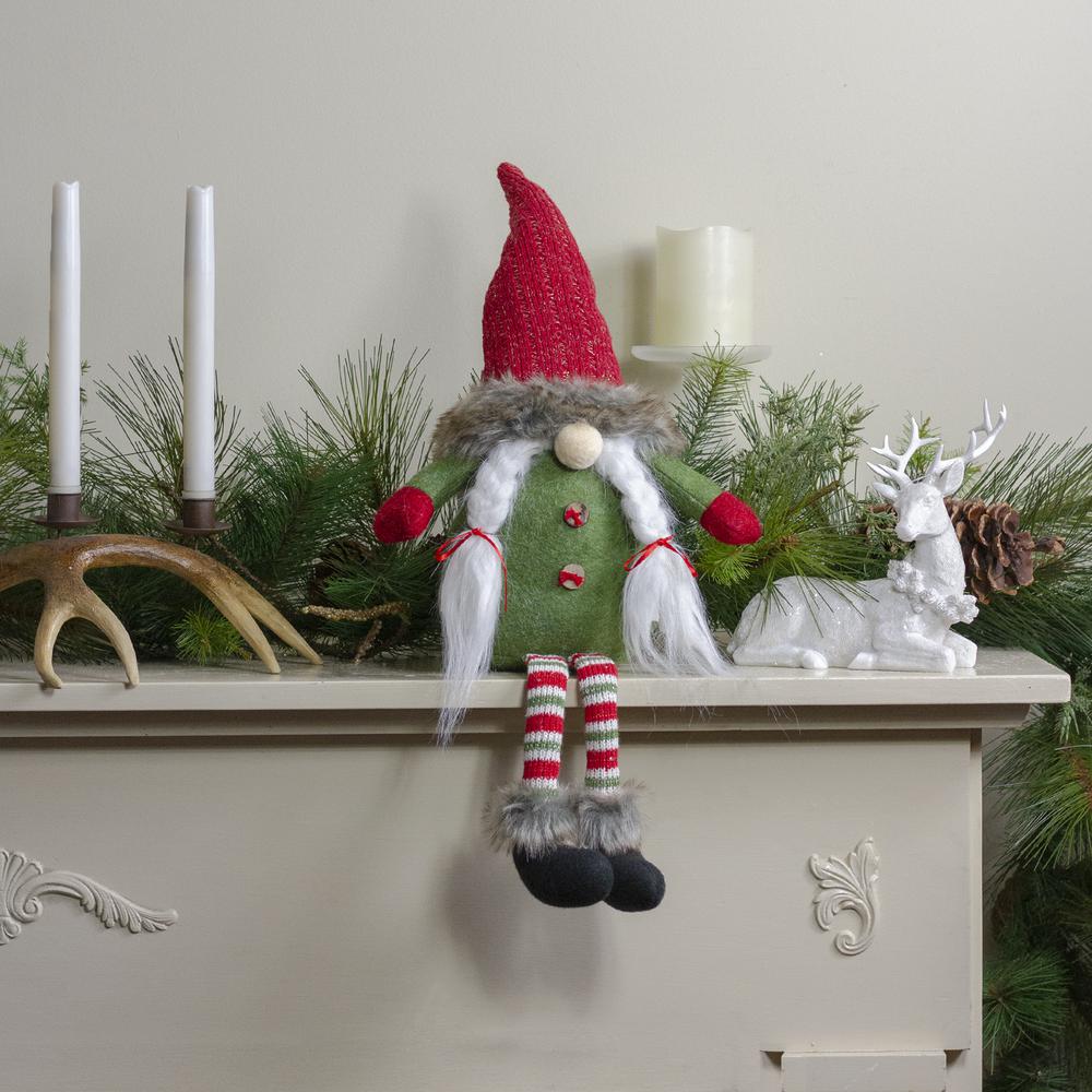 25" Red  Green  and White Sitting Tabletop Female Gnome Christmas Decoration. Picture 2