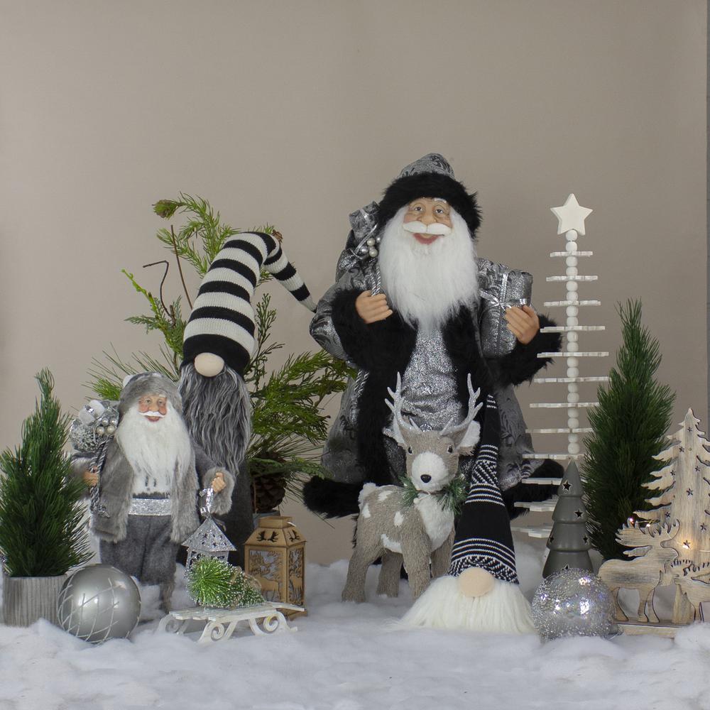 12-Inch Black and White Plush Sitting Christmas Gnome Tabletop Decoration. Picture 3