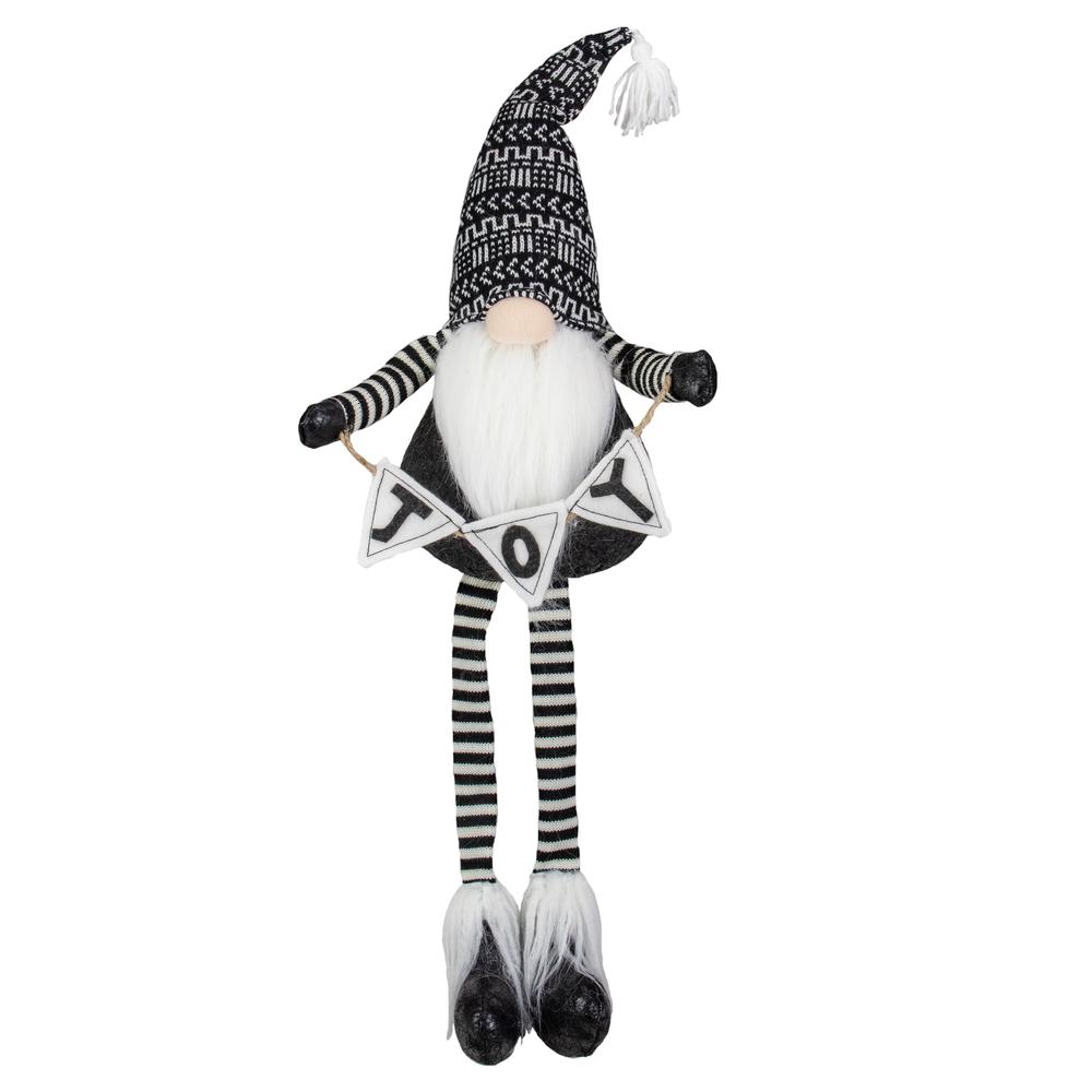 30-Inch Black and White "JOY" Gnome Plush Tabletop Christmas Decoration. Picture 1