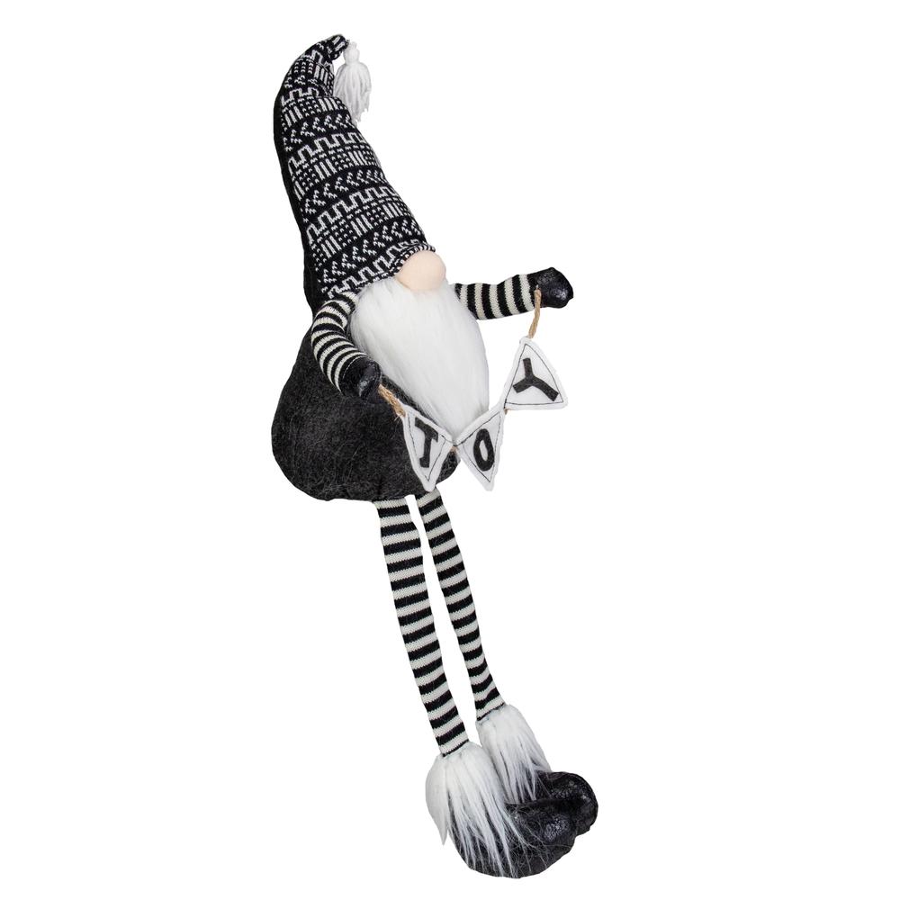 30-Inch Black and White "JOY" Gnome Plush Tabletop Christmas Decoration. Picture 4