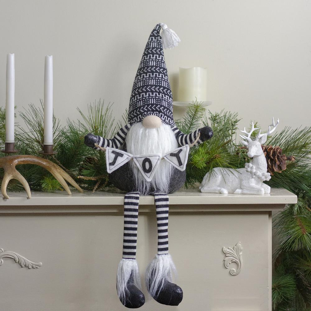 30-Inch Black and White "JOY" Gnome Plush Tabletop Christmas Decoration. Picture 2