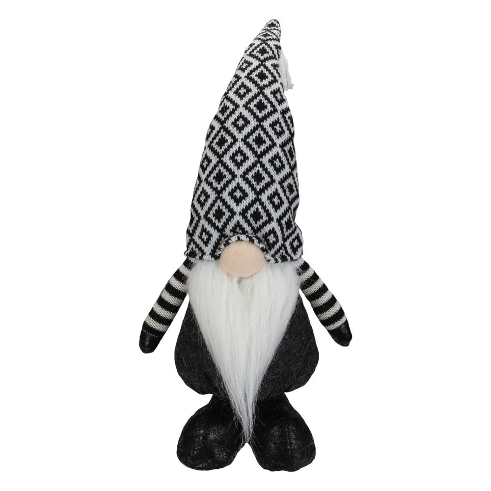 17" Black and White Plush Knit Gnome Christmas Figure. Picture 1