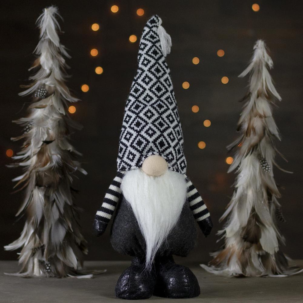 17" Black and White Plush Knit Gnome Christmas Figure. Picture 2