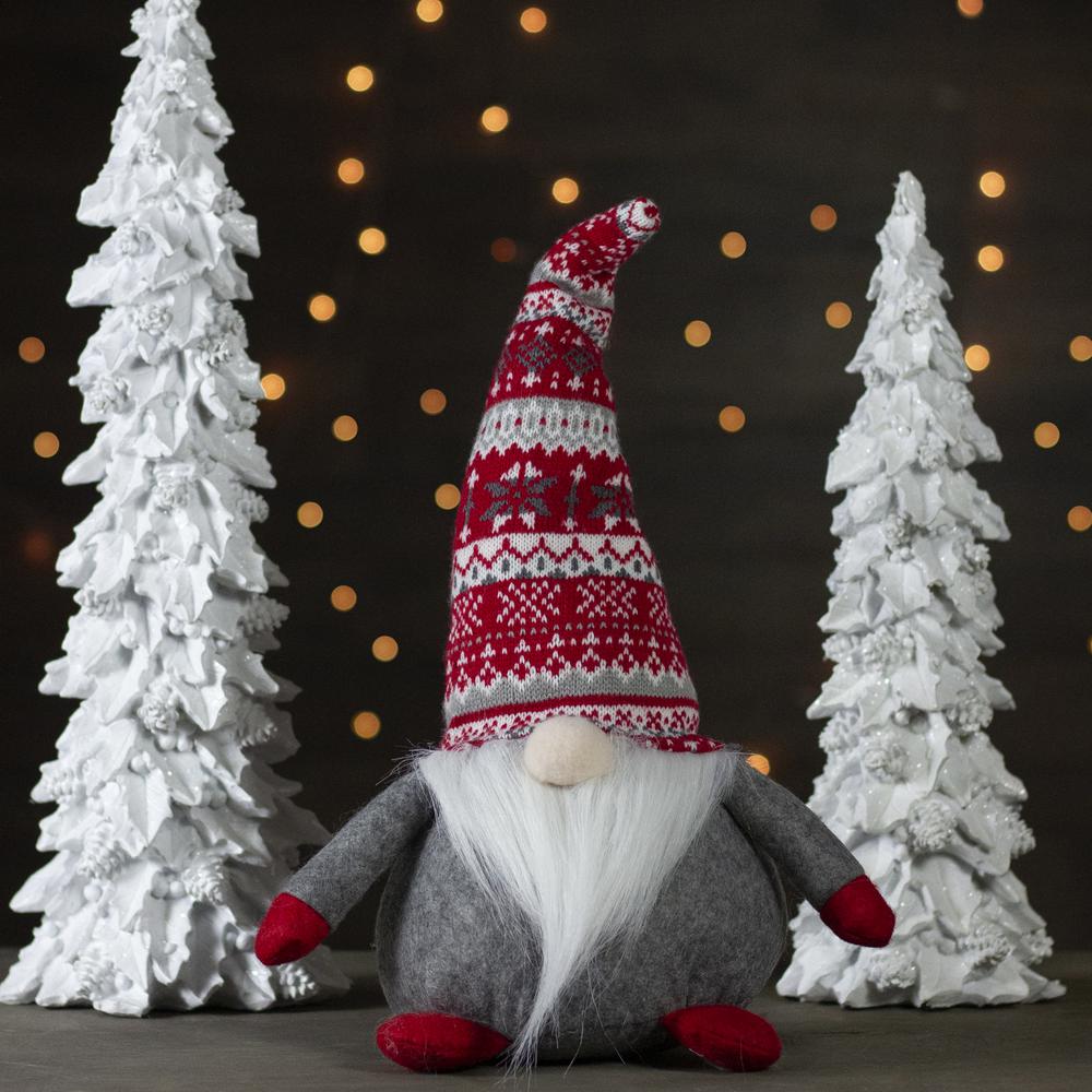 17-Inch Red  Gray  and White Lodge-Style Tabletop Gnome Christmas Decoration. Picture 2