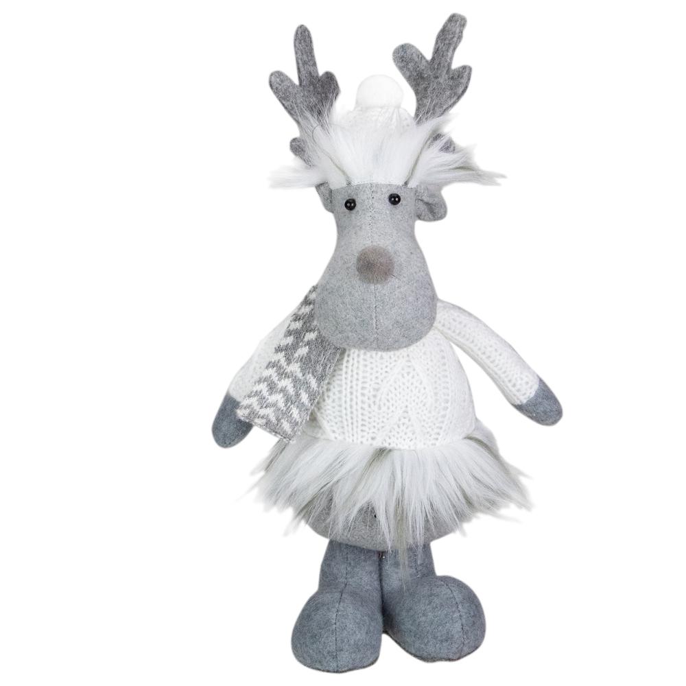 12.5-Inch Gray and White Standing Moose Tabletop Christmas Decoration. Picture 1