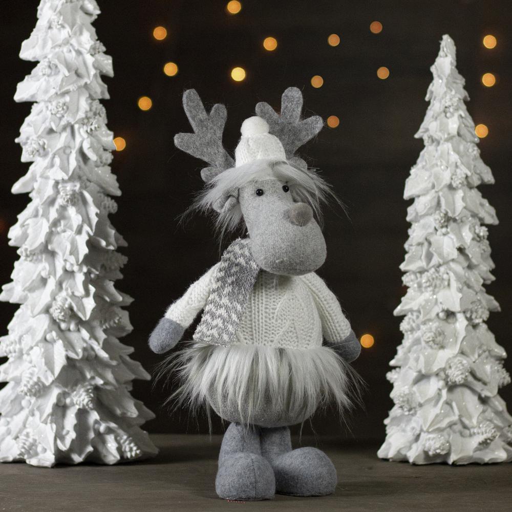 12.5-Inch Gray and White Standing Moose Tabletop Christmas Decoration. Picture 2