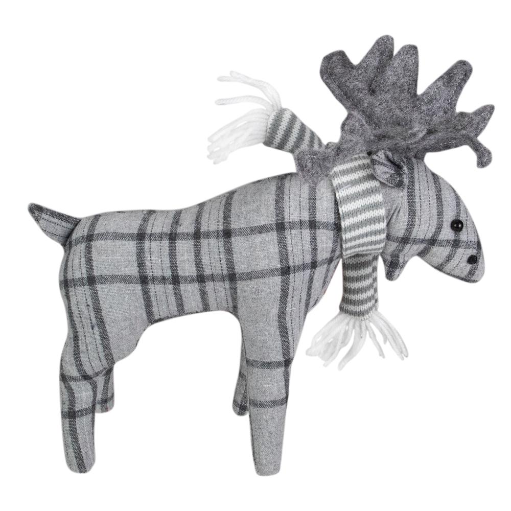 10-Inch Gray Checkered Moose Tabletop Christmas Decoration. Picture 4
