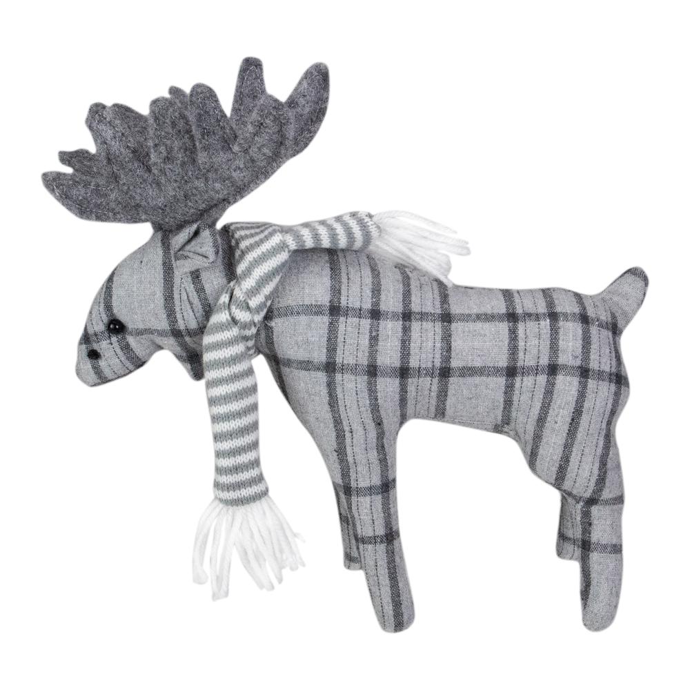 10-Inch Gray Checkered Moose Tabletop Christmas Decoration. Picture 1