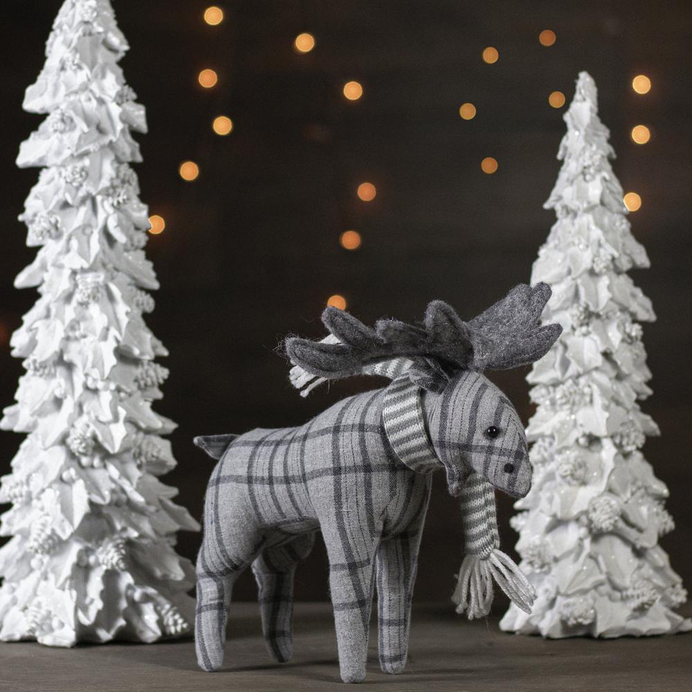 10-Inch Gray Checkered Moose Tabletop Christmas Decoration. Picture 2