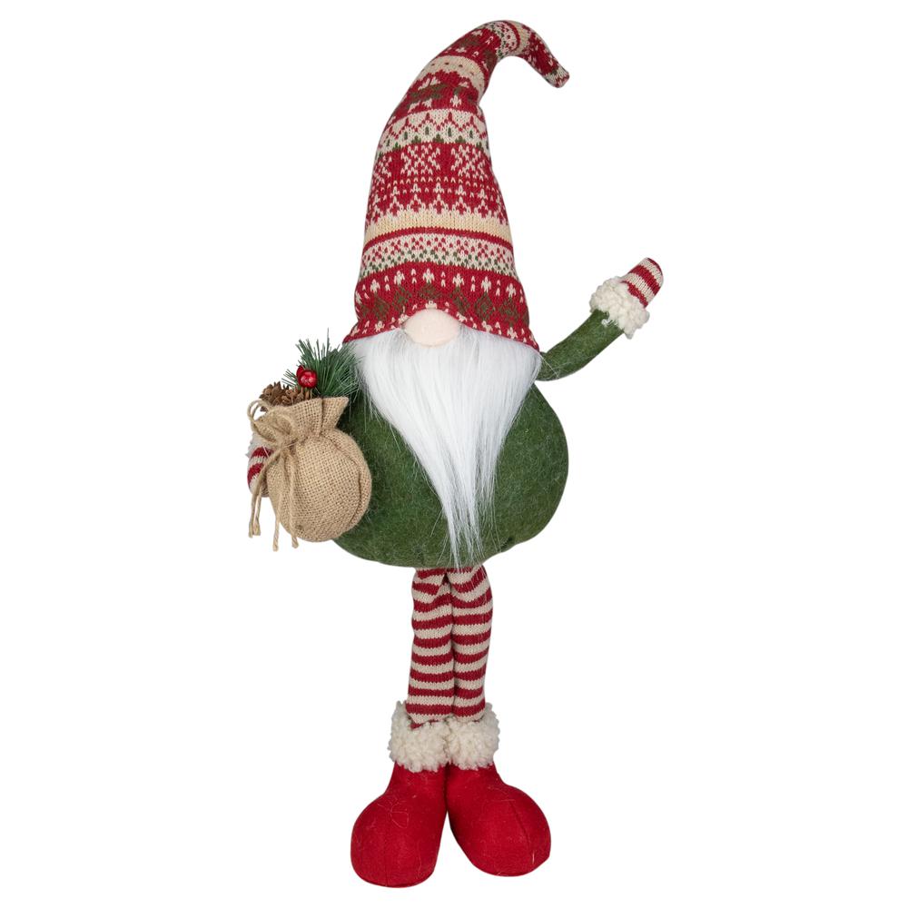 27" Red and Green Standing Gnome Tabletop Christmas Decoration with Gift Bag. The main picture.
