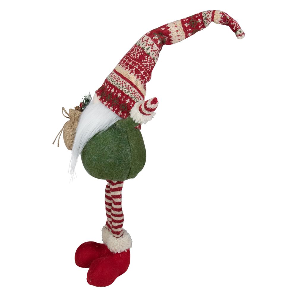 27" Red and Green Standing Gnome Tabletop Christmas Decoration with Gift Bag. Picture 3