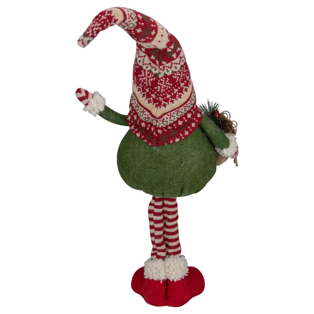 27" Red and Green Standing Gnome Tabletop Christmas Decoration with Gift Bag. Picture 5