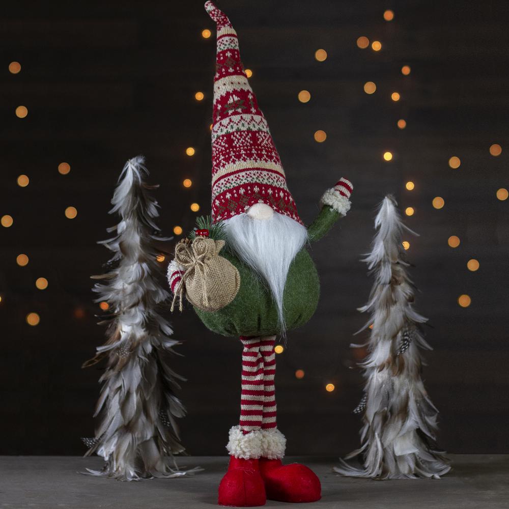 27" Red and Green Standing Gnome Tabletop Christmas Decoration with Gift Bag. Picture 2