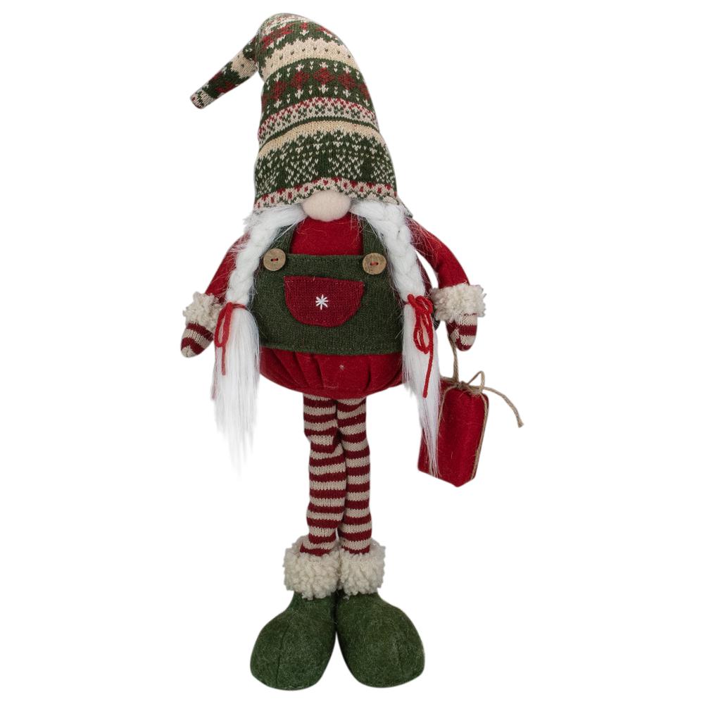 28" Red and Green Fair Isle Standing Gnome Girl Christmas Figure. The main picture.