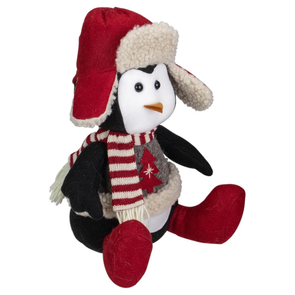 12" Red  White  and Gray Sitting Winter Penguin Christmas Tabletop Decoration. Picture 3