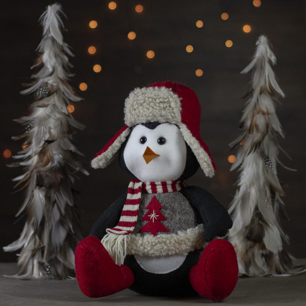 12" Red  White  and Gray Sitting Winter Penguin Christmas Tabletop Decoration. Picture 2