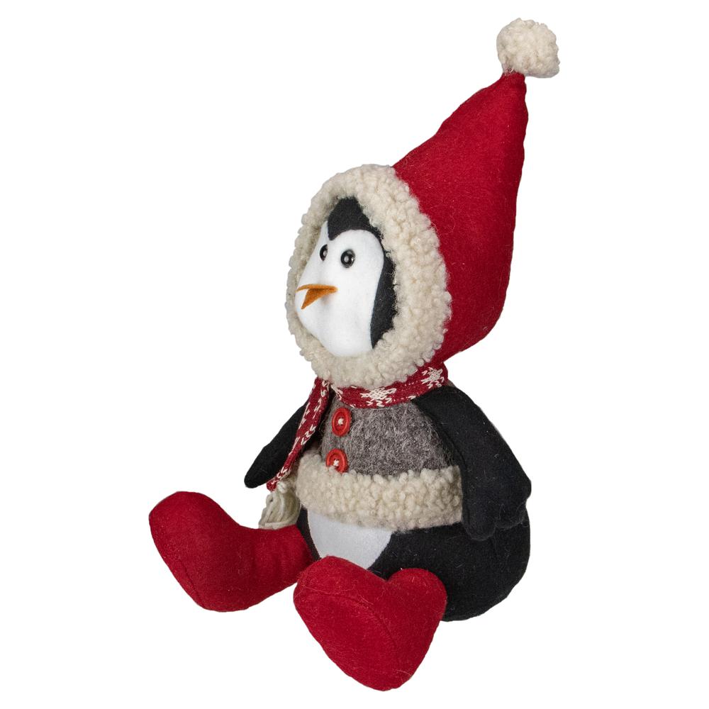 15-Inch Red  White  and Gray Sitting Winter Penguin Christmas Tabletop Decoration. Picture 3