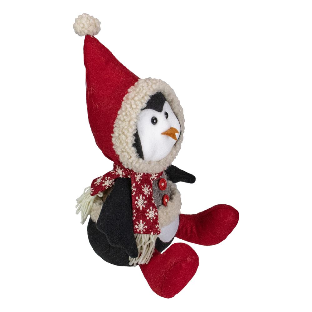 15-Inch Red  White  and Gray Sitting Winter Penguin Christmas Tabletop Decoration. Picture 4