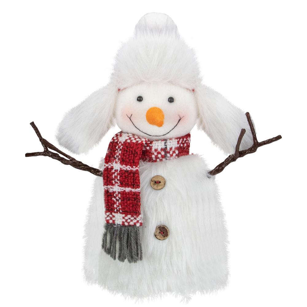 10.25" Plush White and Red Snowman Tabletop Christmas Decoration. Picture 1