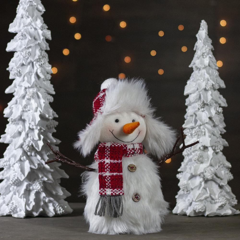 10.25" Plush White and Red Snowman Tabletop Christmas Decoration. Picture 2