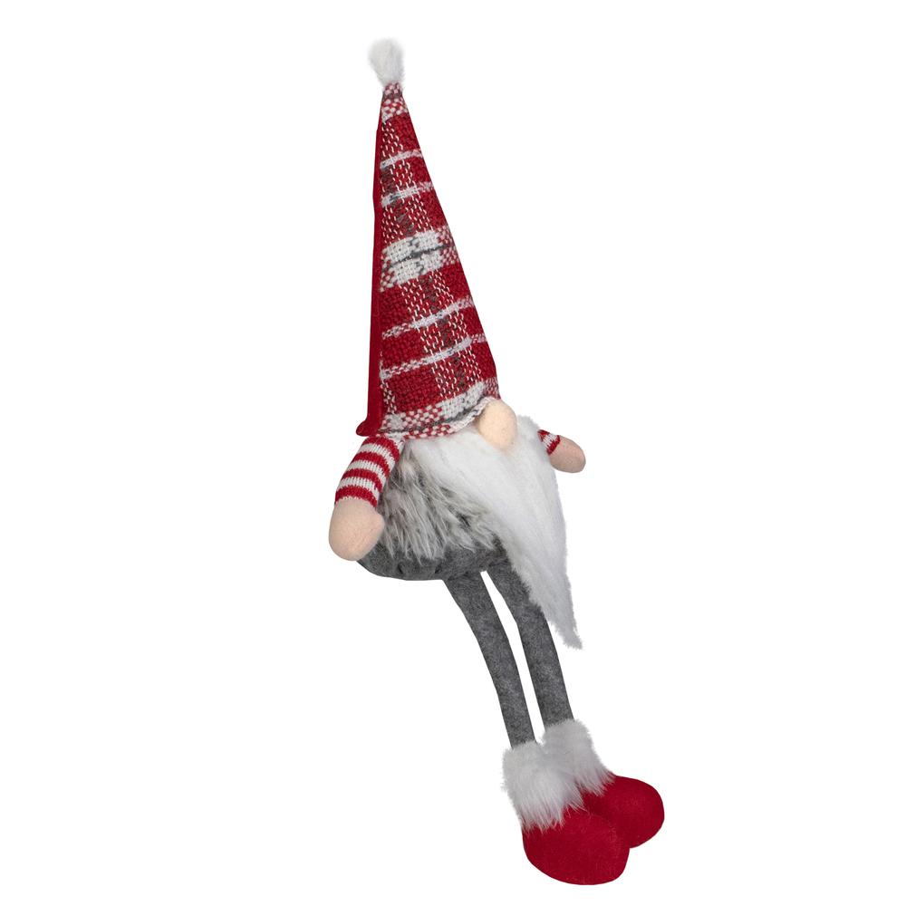 22-Inch Red  Gray  and White Plaid Sitting Tabletop Gnome Christmas Decoration. Picture 3