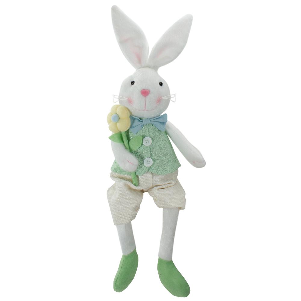 24" White and Green Boy Bunny Rabbit Easter and Spring Table Top Figure. Picture 1