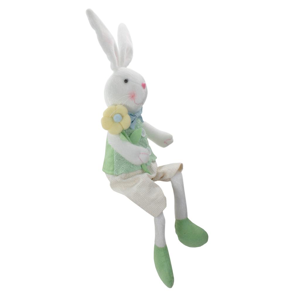 24" White and Green Boy Bunny Rabbit Easter and Spring Table Top Figure. Picture 3