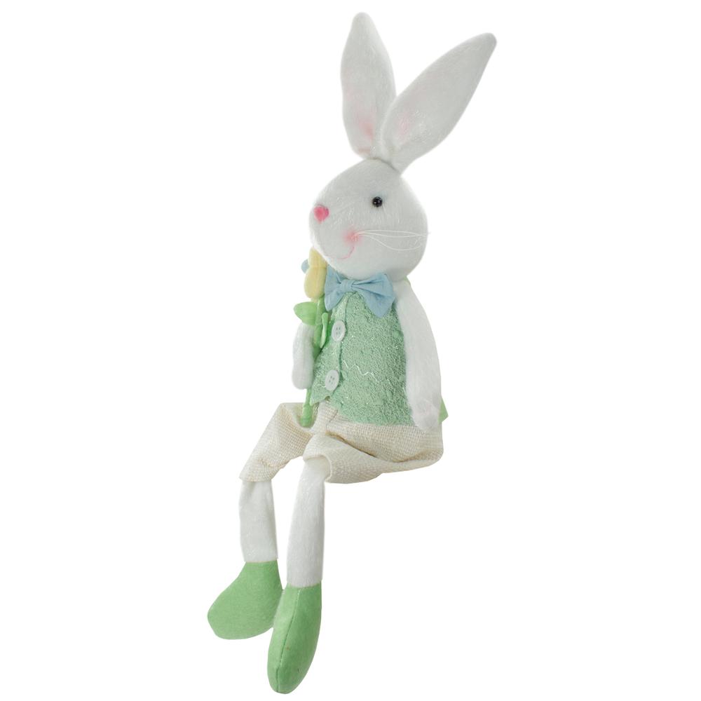 24" White and Green Boy Bunny Rabbit Easter and Spring Table Top Figure. Picture 4