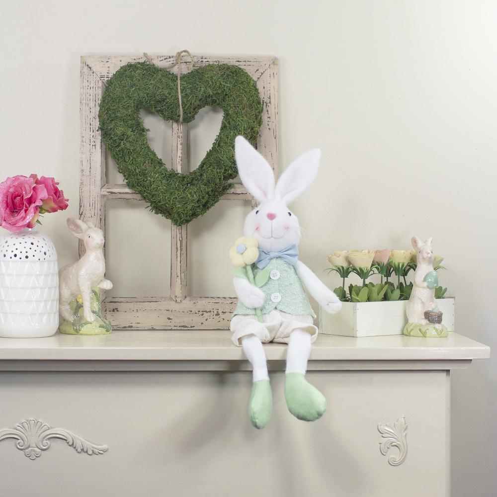 24" White and Green Boy Bunny Rabbit Easter and Spring Table Top Figure. Picture 2