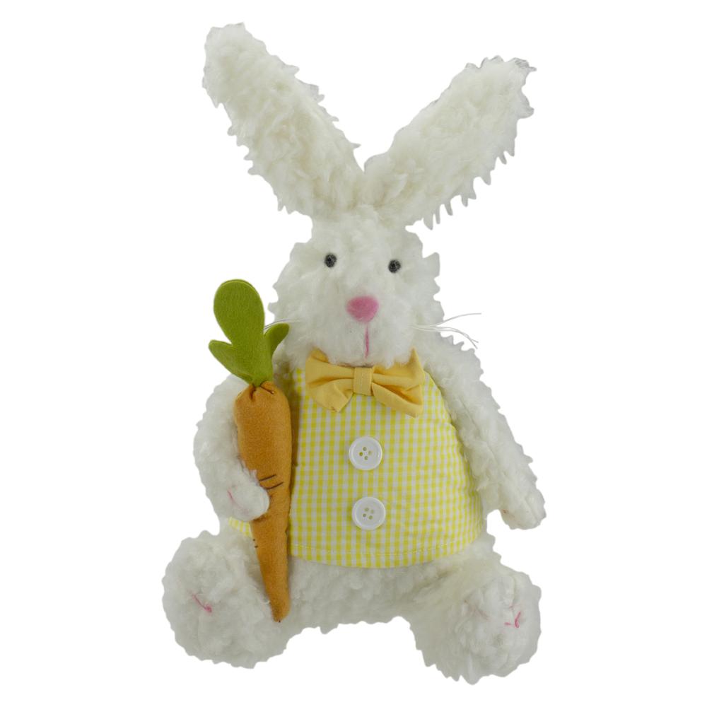 14" Plush White Sitting Easter Bunny Rabbit Holding a Carrot Spring Figure. The main picture.