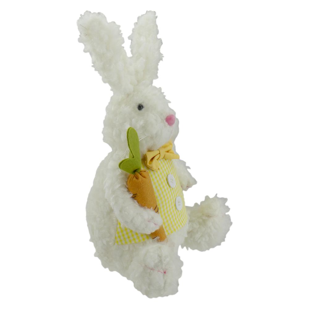 14" Plush White Sitting Easter Bunny Rabbit Holding a Carrot Spring Figure. Picture 3