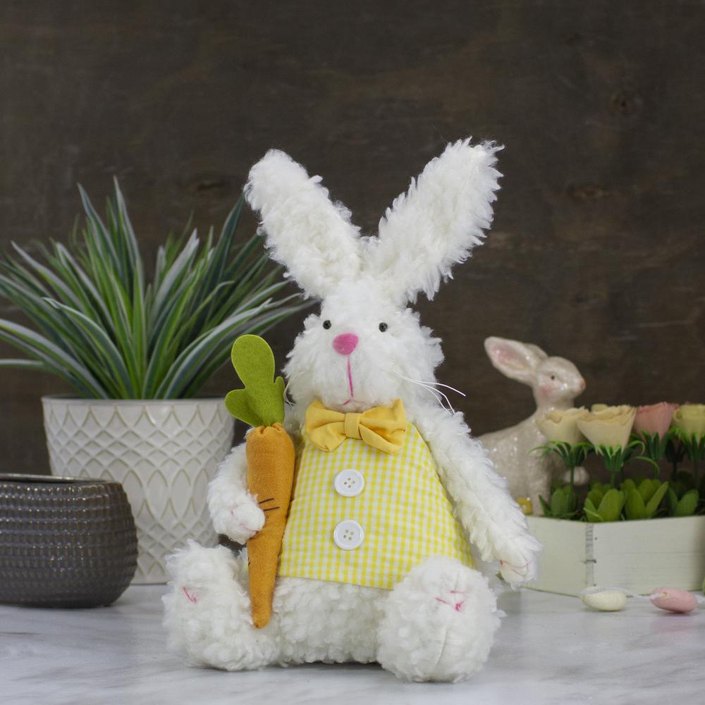 14" Plush White Sitting Easter Bunny Rabbit Holding a Carrot Spring Figure. Picture 2