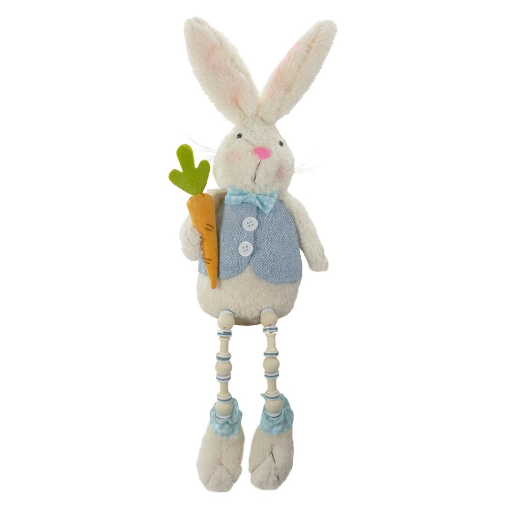 22" Blue and White Boy Bunny Rabbit with Dangling Bead Legs Spring Figure. Picture 1